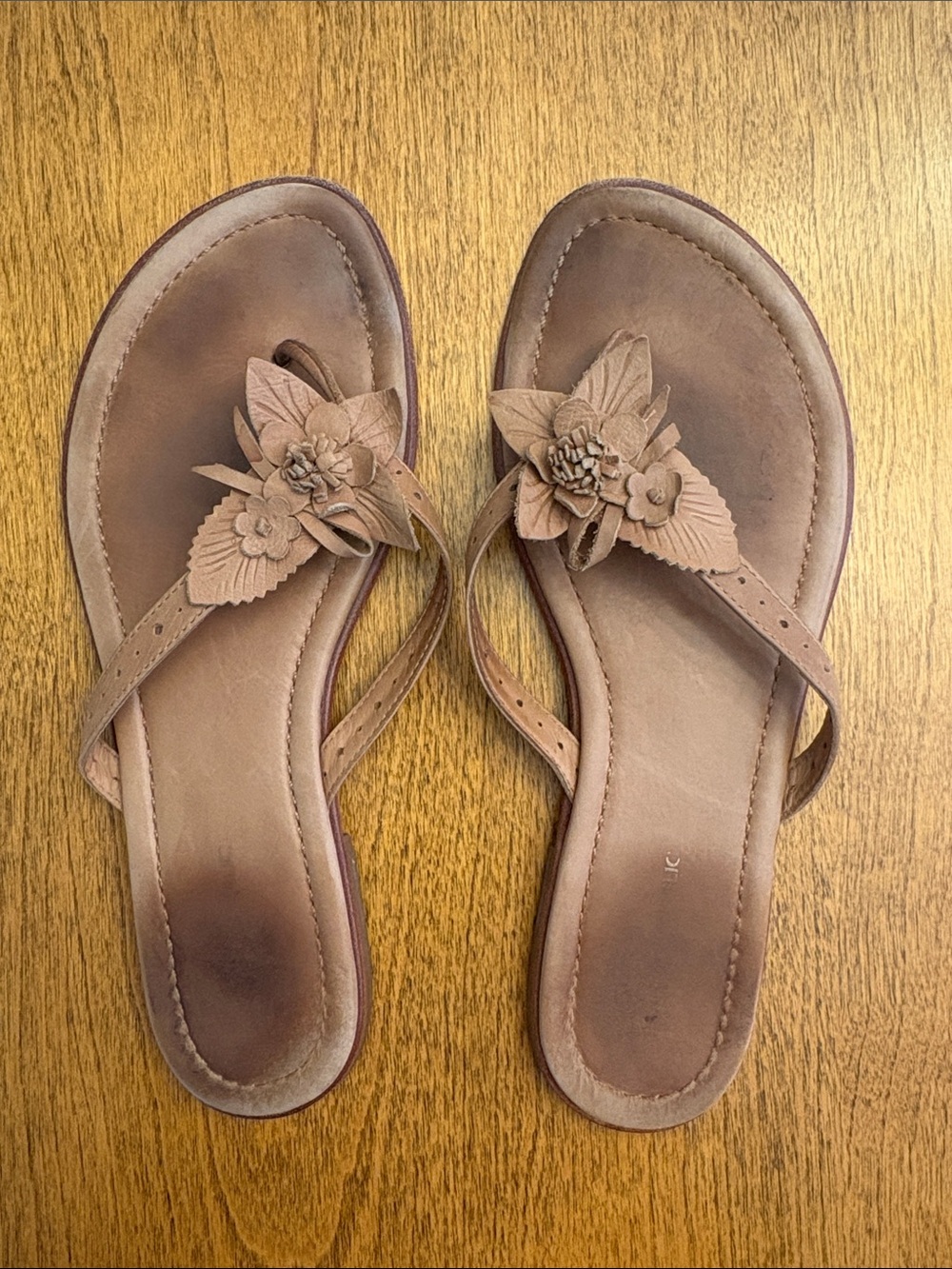Banana Republic Brown Floral Leather Thong Sandals